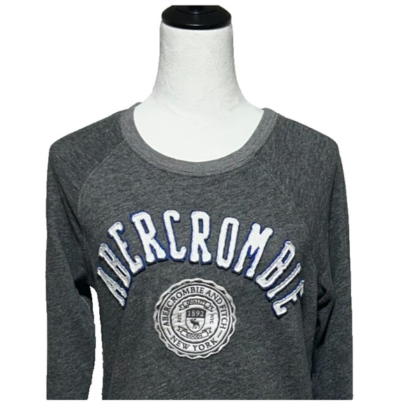 Abercrombie & Fitch Y2K Sweatshirt Womens Medium Gray Raised Logo New York - Picture 1 of 11